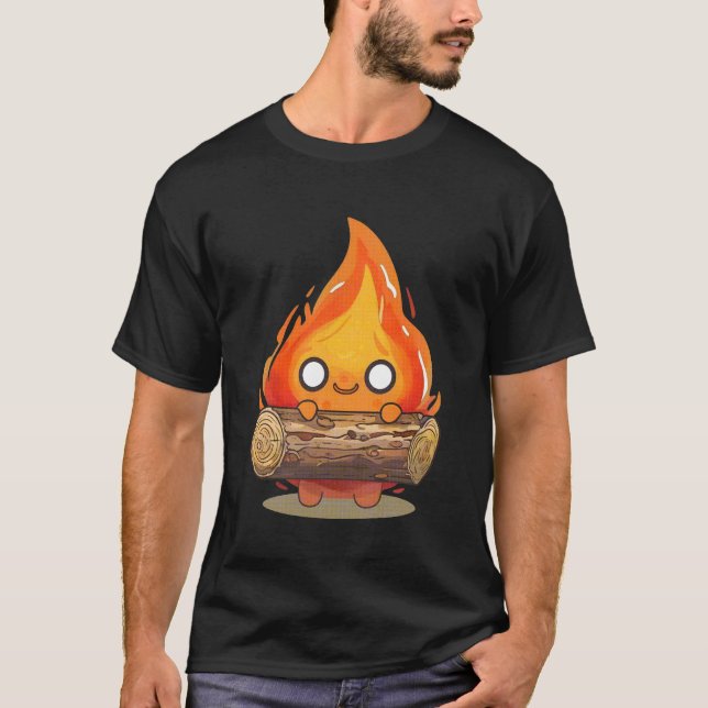Camiseta Cartoon Whimsson Flame Holding Log (Frente)