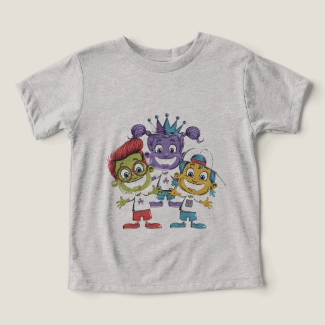 Camiseta Cartoons Coloridos com Expressões Reproduzíveis (Design frontal)