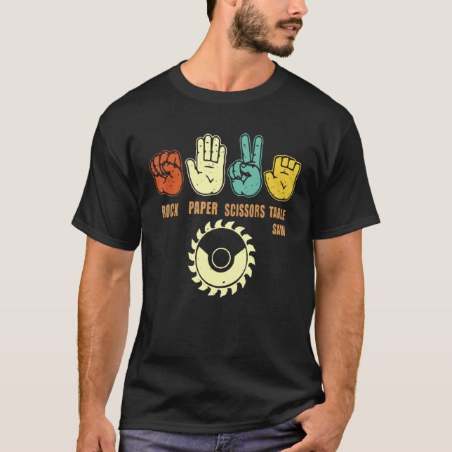 Camiseta Cartucho de madeira de Mesa de tesoura de papel (Frente)