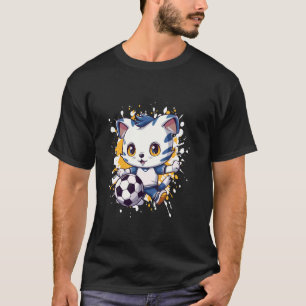 Camiseta Cartum de Gato Jogando Futebol