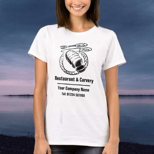 Camiseta Cartum de restaurante e carro para personalizar