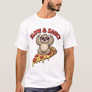 Camiseta Cartum Engraçado Yoga Sloth Pepperoni Pizza