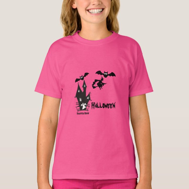 Camiseta Casa Assombrada Assustadora de Halloween para Cria (Frente)