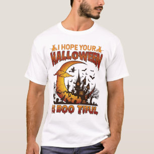 Camiseta Casa Assombrada Boo Tiful de Halloween Lua Crescen