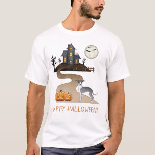 Camiseta Casa Assombrada De Azul E Branco E Halloween
