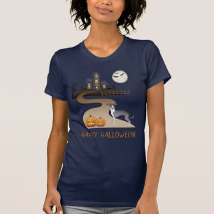 Camiseta Casa Assombrada De Azul E Branco E Halloween