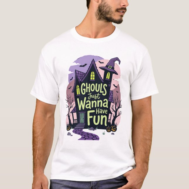 Camiseta Casa Assombrada de Halloween Divertida para Goblin (Frente)