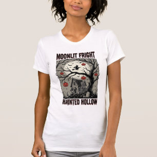 Camiseta Casa Assombrada de Halloween Gravura Vintage Lua S