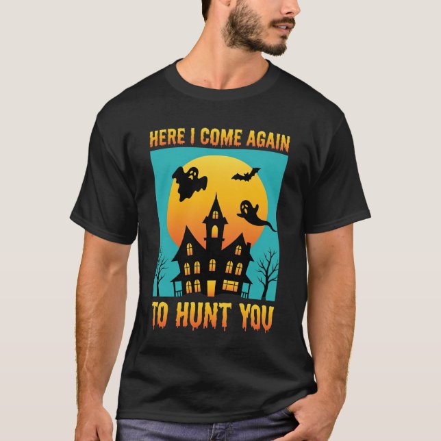 Camiseta Casa Assombrada de Halloween Pendurada com Minhas  (Frente)
