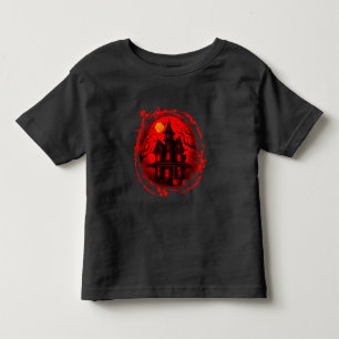 CAMISETA CASA ASSOMBRADA DE HALLOWEEN SILHUETA PRETA VERMEL