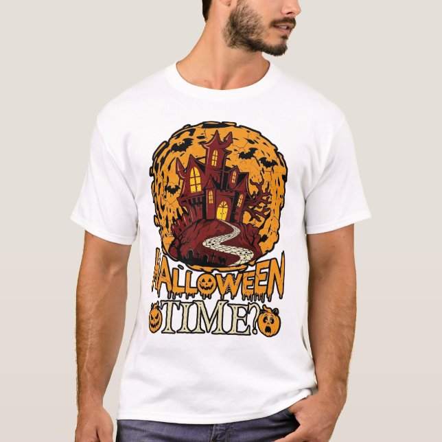 Camiseta Casa Assombrada do Tempo do Halloween Abóboras da  (Frente)