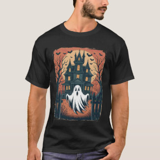 Camiseta Casa Assombrada Fantasma Vintage Morcego Assustado