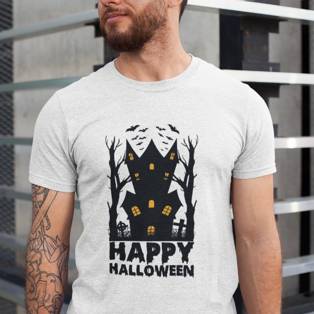 Camiseta Casa Assombrada: Feliz Halloween (Criador carregado)