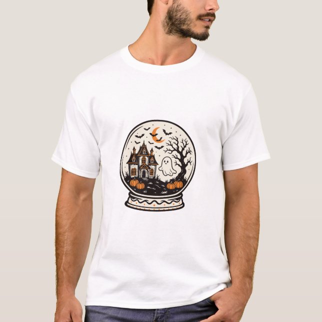 Camiseta Casa Assombrada Globo de Neve Halloween (Frente)