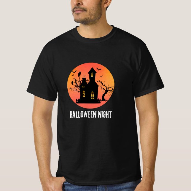 Camiseta Casa Assombrada Noite de Halloween Corujas Lua Che (Frente)