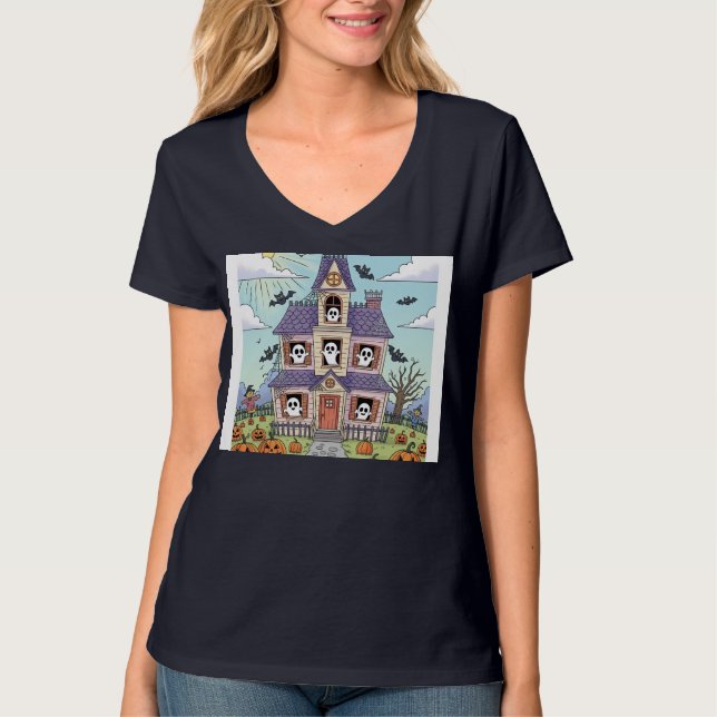 Camiseta Casa Brinca Assombrada com Fantasmas Sorridentes (Frente)