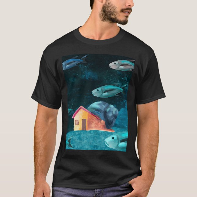 Camiseta Casa Caracol Subaquática com peixes nadando (Frente)