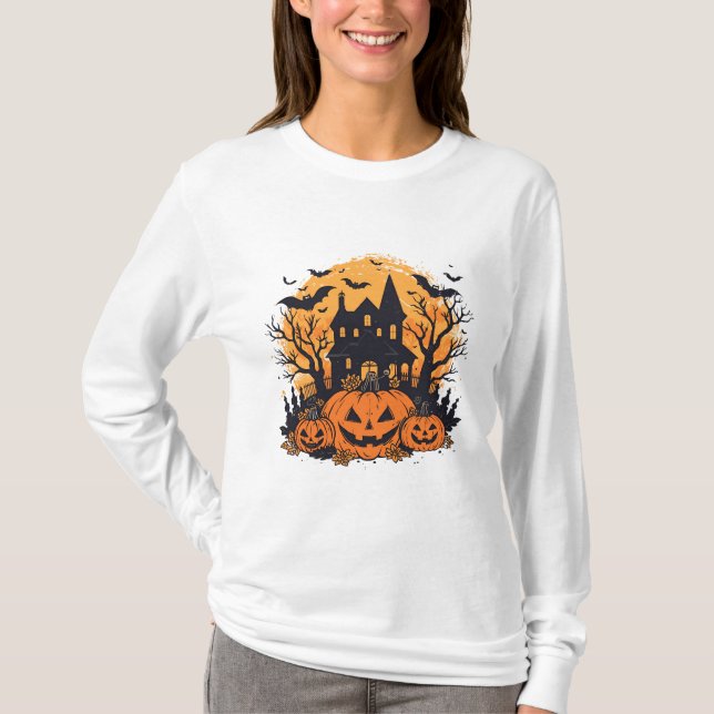 Camiseta Casa de abóbora assombrada Halloween (Frente)