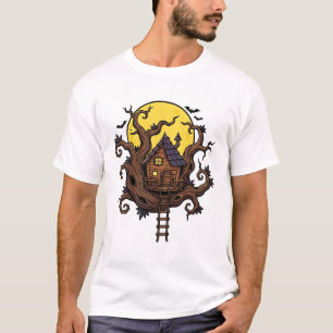 Camiseta Casa de madeira assombrada Noite Assustadora Arte