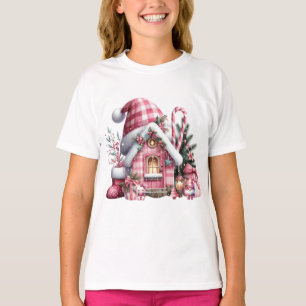 Camiseta Casa de Natal de Xadrez rosa