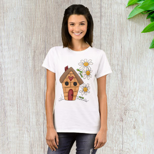 Camiseta Casa de Pássaros com Margaridas e Arte Folclórica