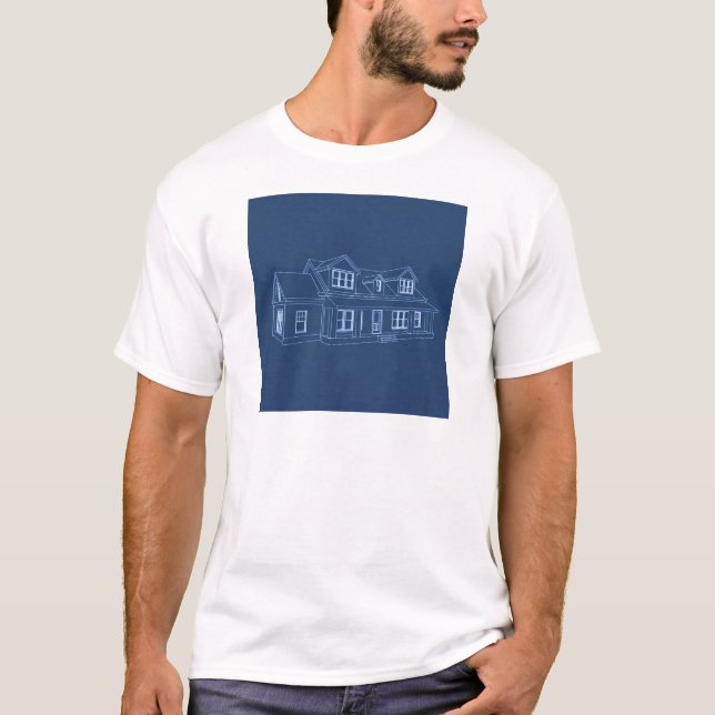 Camiseta Casa: Desenho do impressão azul: (Frente)