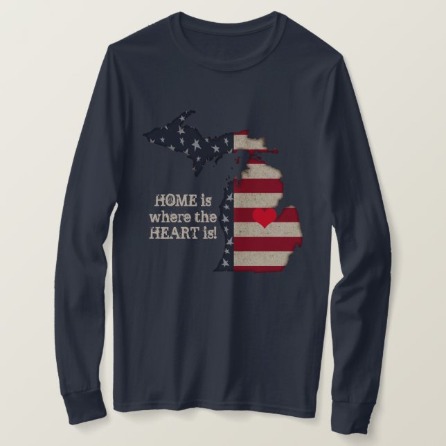Camiseta Casa É Onde Está O Coração | Michigan Patriotic (Frente do Design)