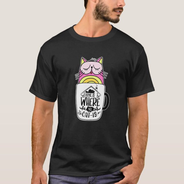 Camiseta Casa É Onde Meu Gato É Louco Café De Gato (Frente)
