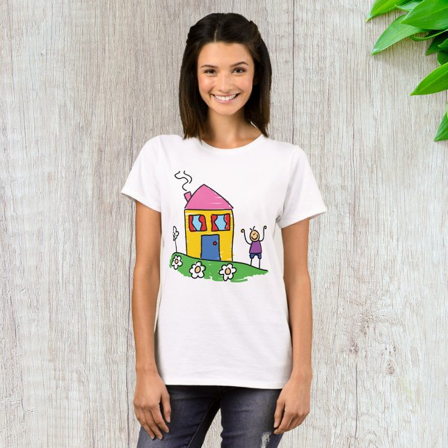 Camiseta Casa Feliz, Casa Colorida e Figura Fixa (Criador carregado)