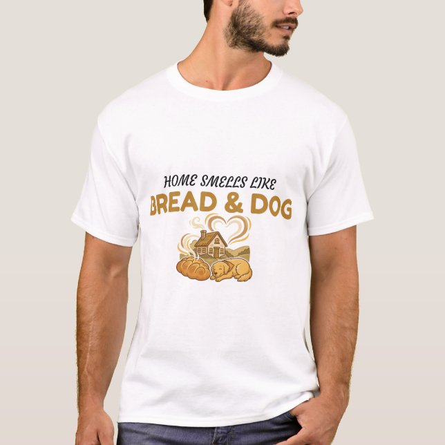 Camiseta Casa Fofo Cheira a Pão e Cachorro (Frente)