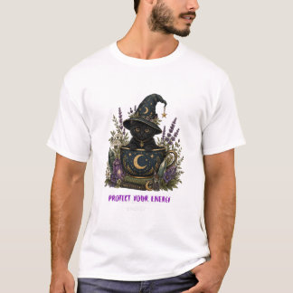Camiseta Casa Mística Cottagecore Gato Proteja Sua Energia