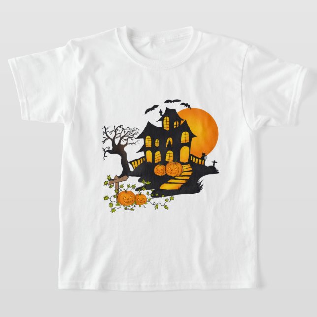 Camiseta Casa Spooky com morcegos diversão de Halloween (Postura )