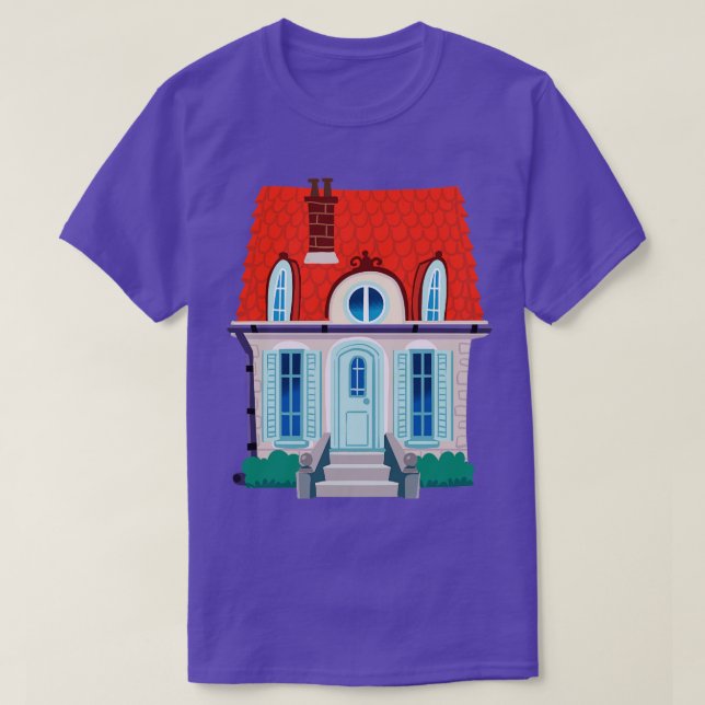 Camiseta casa velha da cidade com telhado vermelho (Frente do Design)