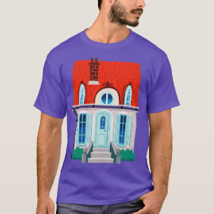 Camiseta casa velha da cidade com telhado vermelho