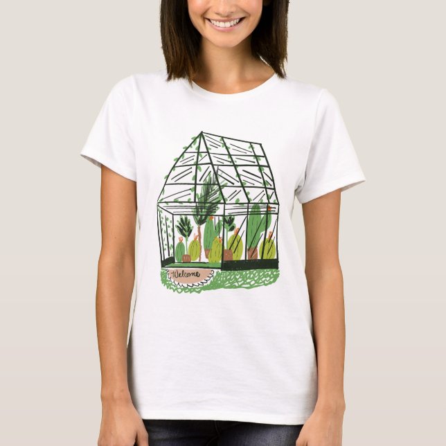 Camiseta Casa Verde Botânica Verde Moderna Rosa (Frente)