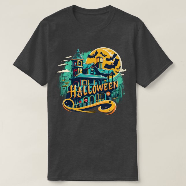 Camiseta casa vintage halloween com fantasma (Frente do Design)