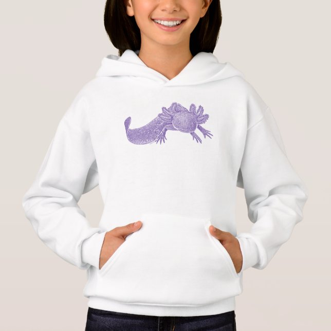 Camiseta Casaco com Capuz de Axolote para Crianças - ROXO (Frente)
