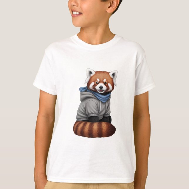 Camiseta Casaco com Capuz de Panda Vermelho Fofo para Crian (Frente)