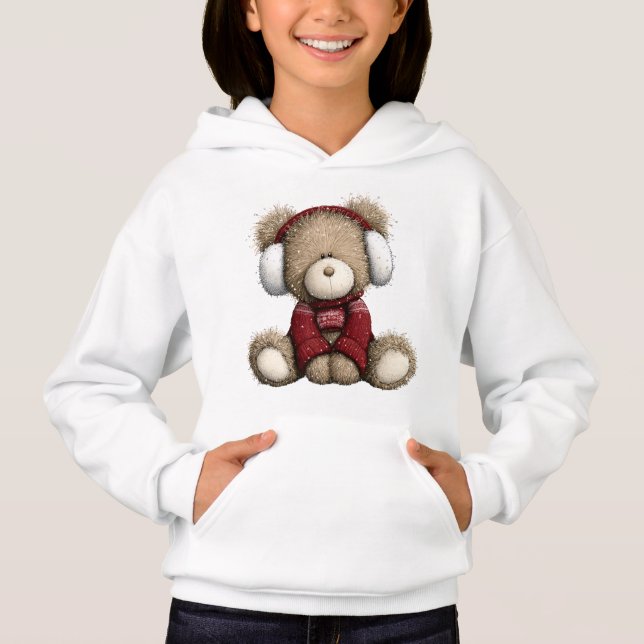 Camiseta Casaco com Capuz de Urso de Inverno Teddy (Frente)
