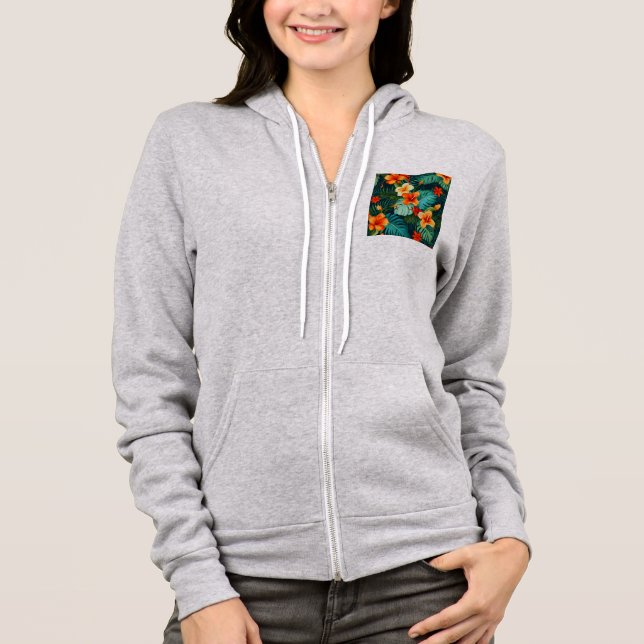 Camiseta Casaco com capuz e zíper feminino (Frente)