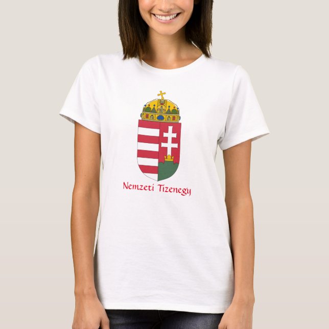 Camiseta Casaco da Hungria de Armas Nemzeti Tizenegy T-Shir (Frente)