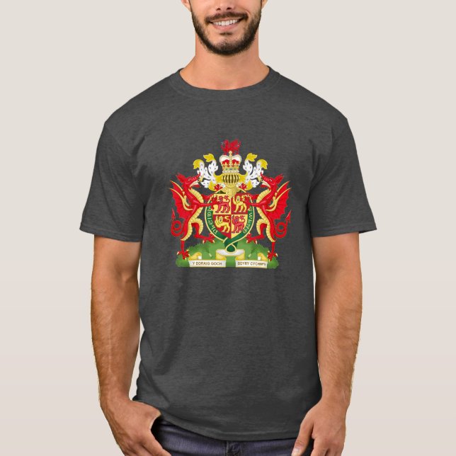 Camiseta Casaco de Armas Cymru am , do Reino de Gales, pela (Frente)