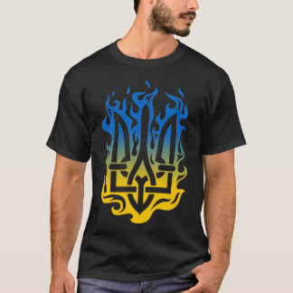 Camiseta Casaco de armas da Ucrânia Fogo azul Tridente