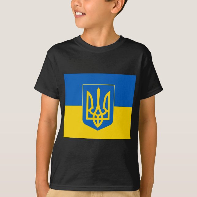 Camiseta Casaco de armas e bandeira da UCRÂNIA (Frente)