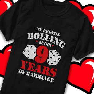 Camiseta Casado 9 Anos Engraçado 9º Aniversário de Casament