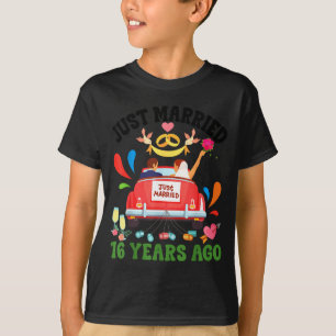 Camiseta Casado há 16 anos casal engraçado de aniversário d