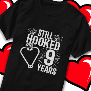 Camiseta Casado por 9 anos pescando Engraçado 9º Aniversári