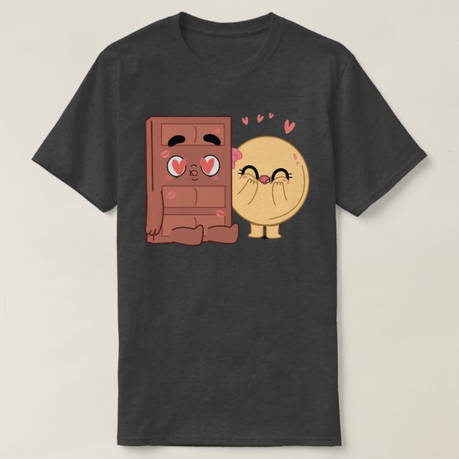 Camiseta Casais De Choco E Pancake Adoram Correspondência D (Frente do Design)