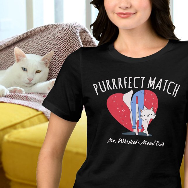 Camiseta Casais de Correspondência Perfeitos Cat Mãe Pai (Purrrfect Match Couples Perfect Cat Mom Cat Dad Tri-Blend Shirt Black Dark Colors)