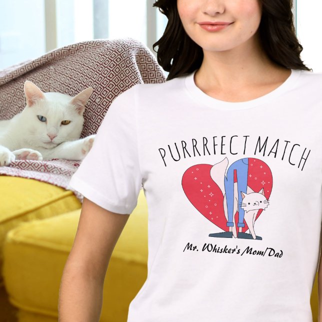 Camiseta Casais de Correspondência Perfeitos Cat Mãe Pai (Purrrfect Match Couples Perfect Cat Mom Cat Dad Tri-Blend Shirt BFF)